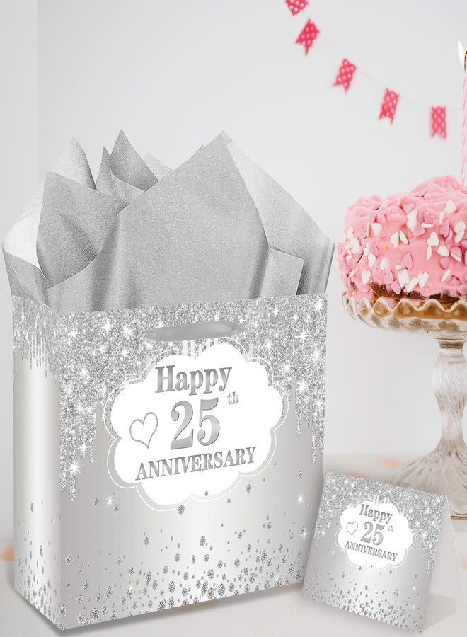 RTMISA 25th Anniversary Themed Gift Bag with Tissue Paper and Greeting Card Silver Wedding Anniversary Paper Gifts Wrapping Bag for Wife Husband Couple, Happy 25 Years Party Decorations Supplies - Image 5